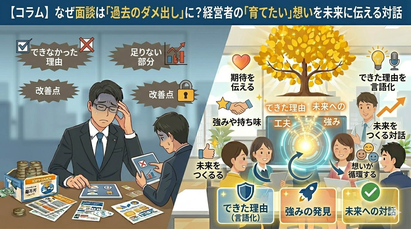【なぜ面談は「ダメ出し」で終わるのか？経営者の「育てたい」想いを未来に繋げる方法】